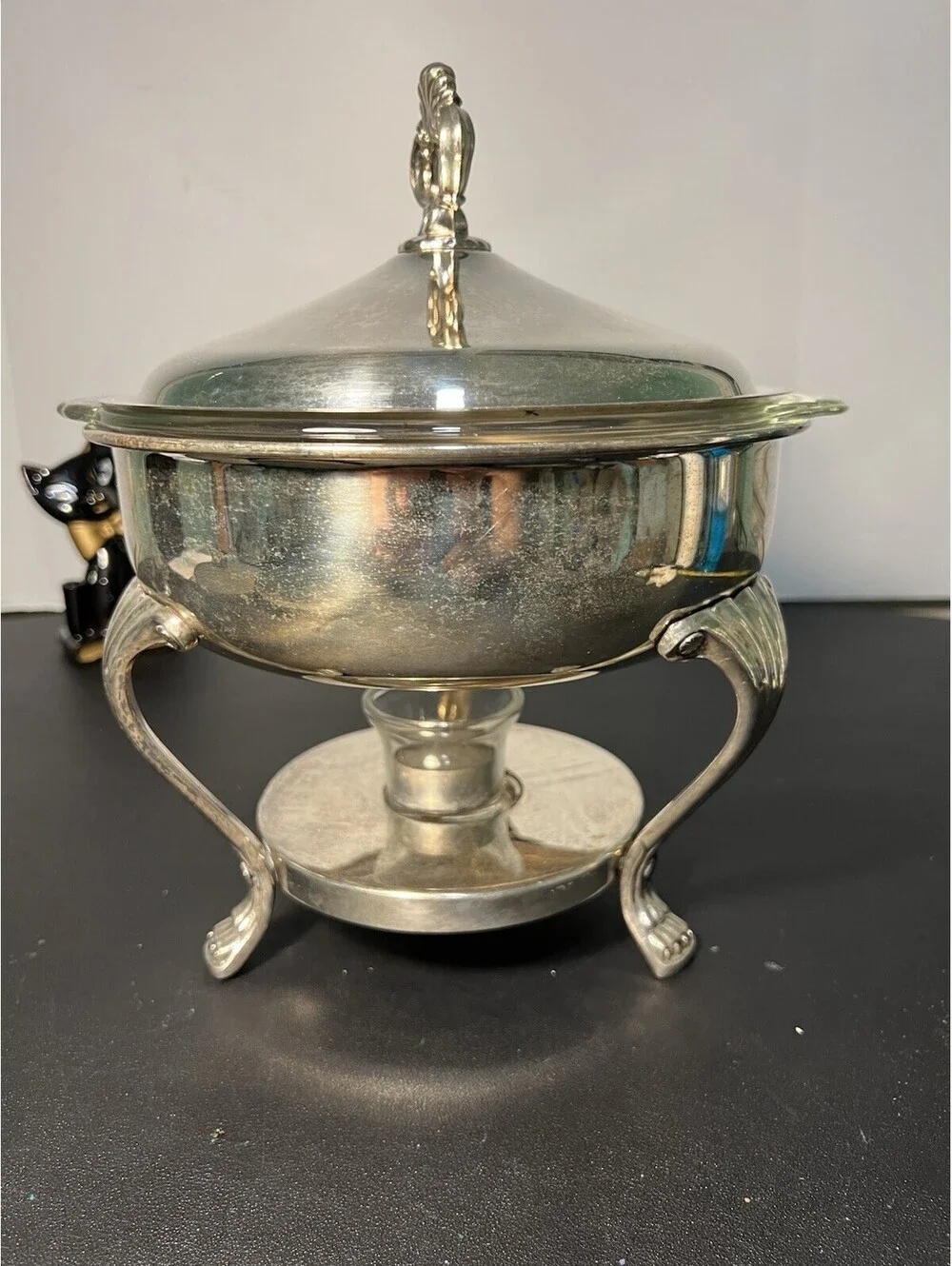 F.B. Rogers 1950s 4 Pcs Silver Plated Chafing Serving Dish W/ Glass Insert & Lid